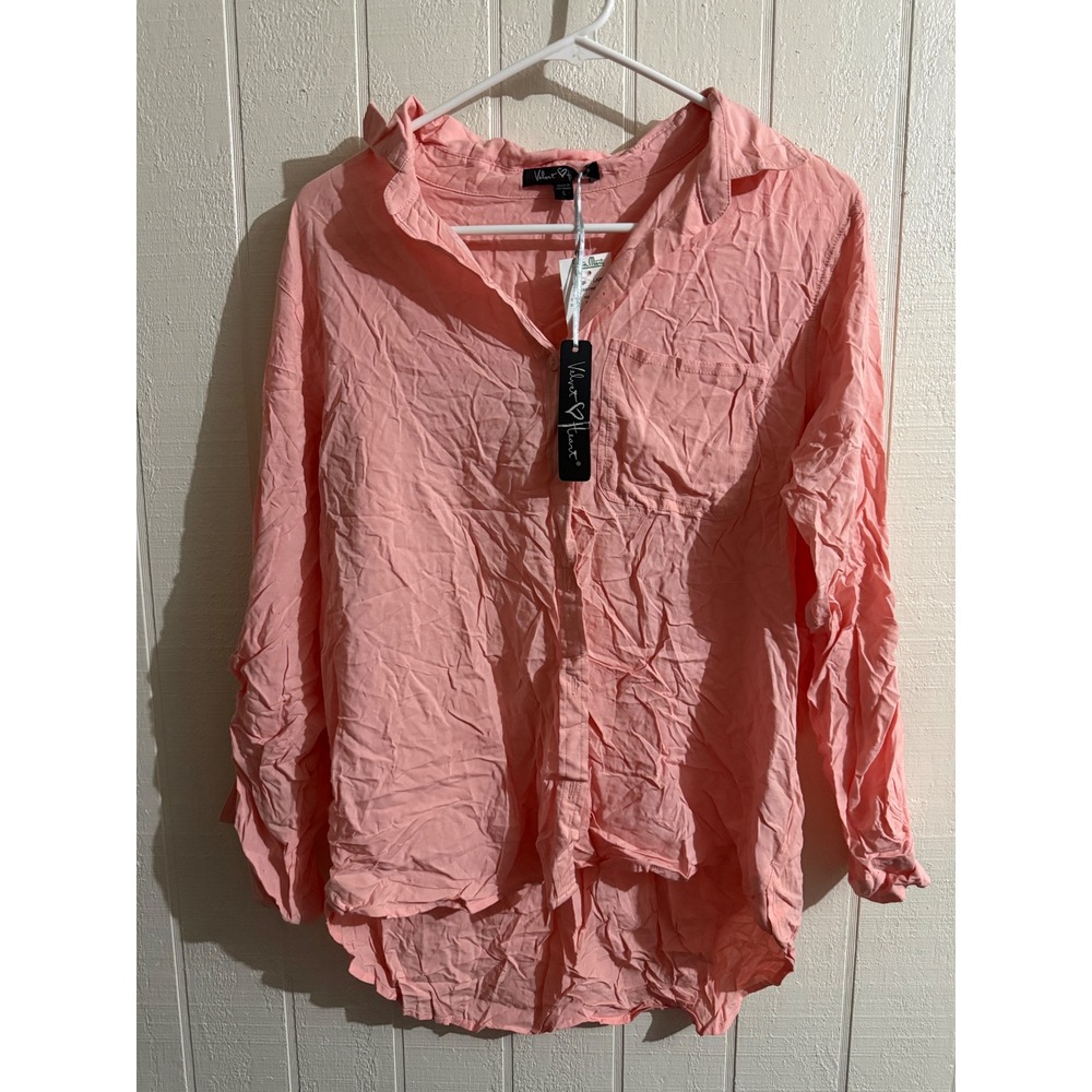 Velvet Heart Womens Peach Pink Button Down Shirt High Low Hem Size L NWT